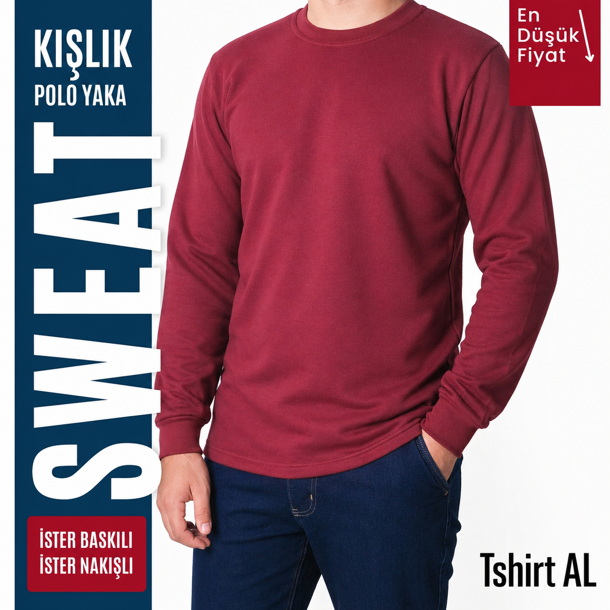 İşletmene Özel 7 Renk Sıfır Yaka Sweatshirt Baskı Dahil - Numune 1 Adet Fiyatı 350 TL